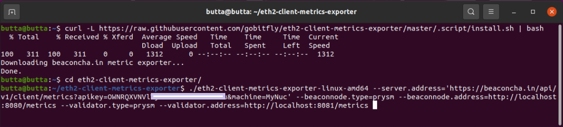 Screenshot: Prysm exporter configuration