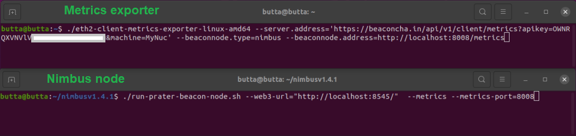 Screenshot: Nimbus client metrics flags