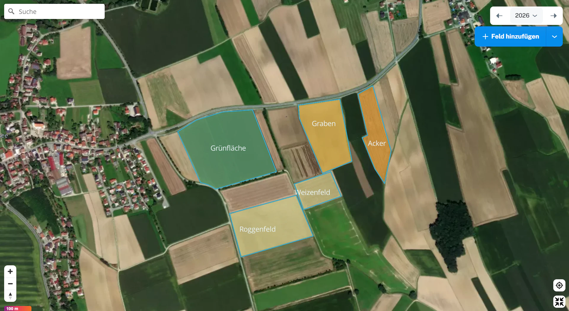 Felder – Kartenansicht (Übersicht aller eingezeichneten Felder)