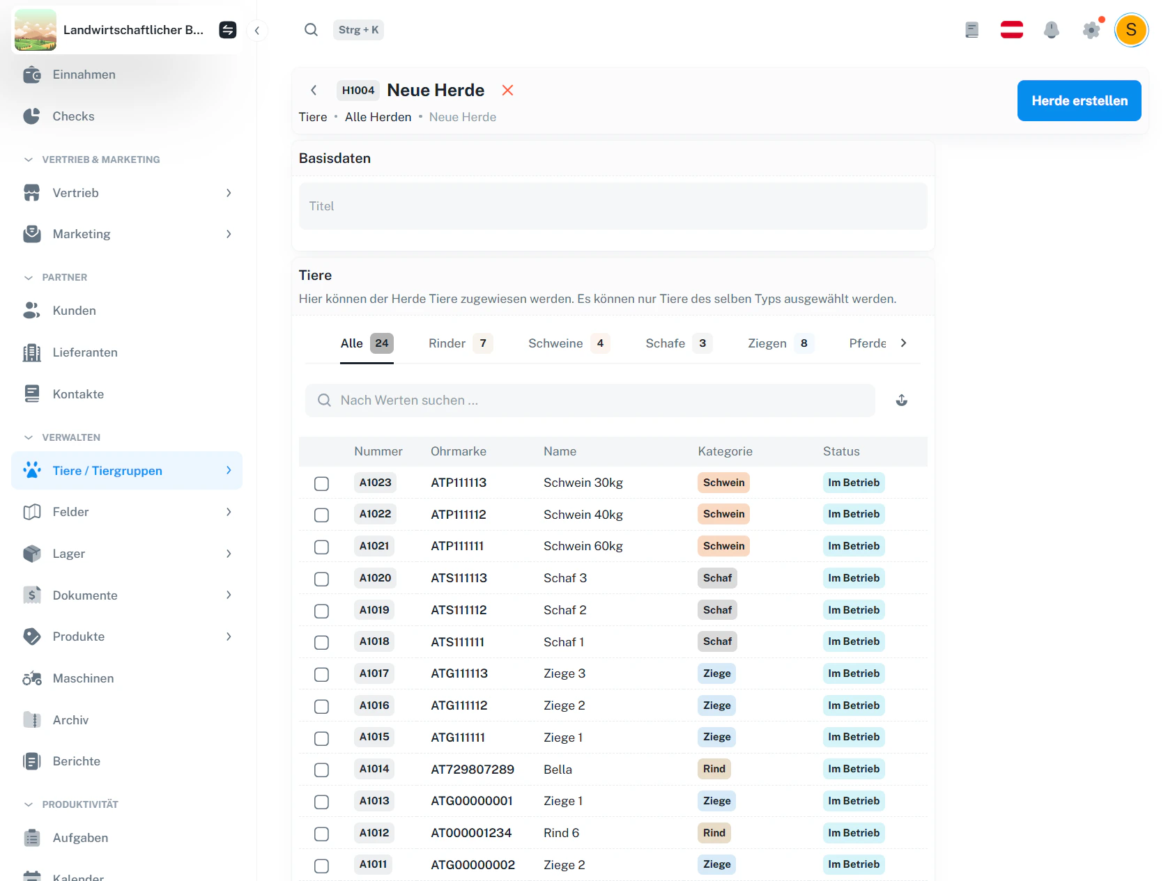 Neue Herde – erstellen