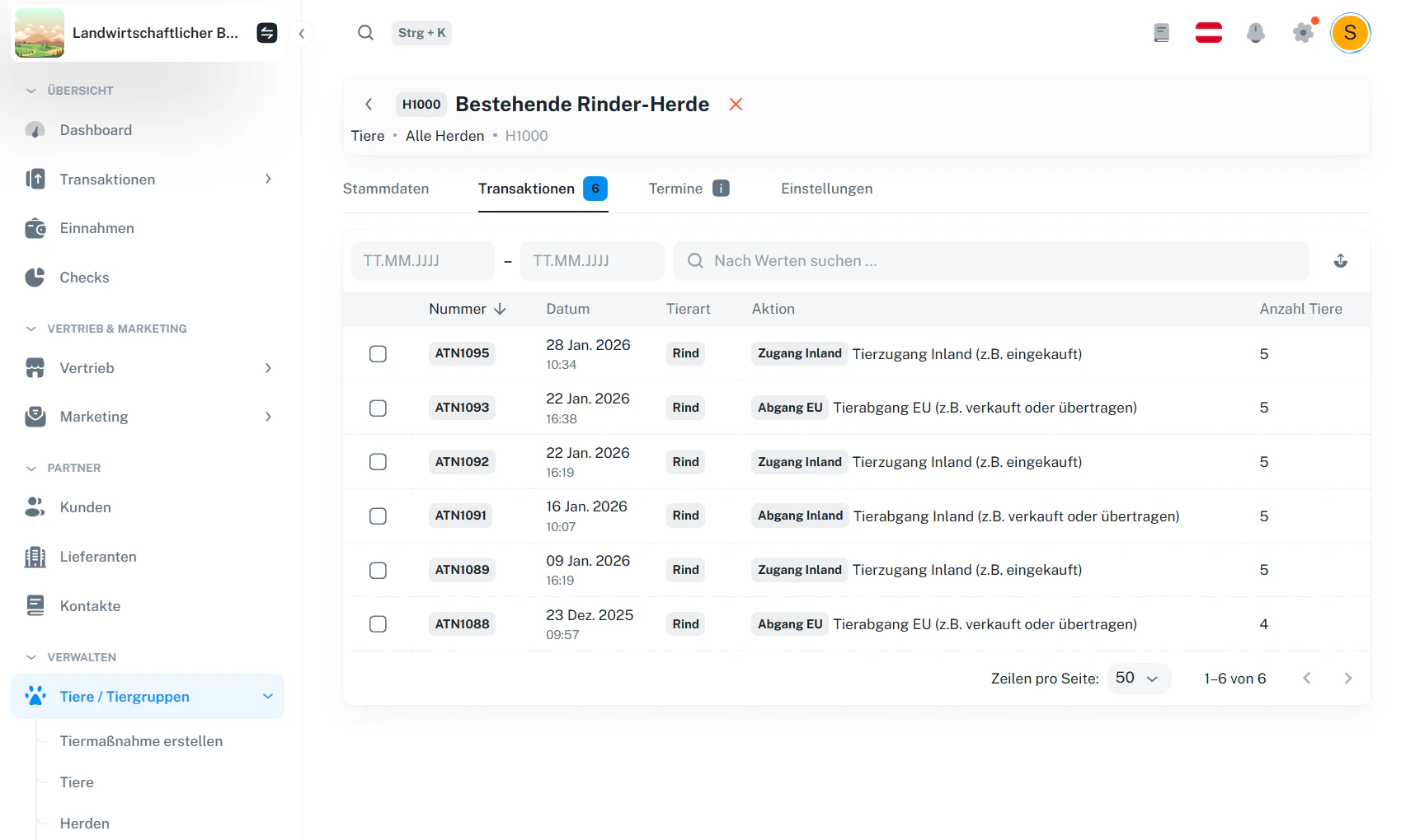 Herde – Transaktionen