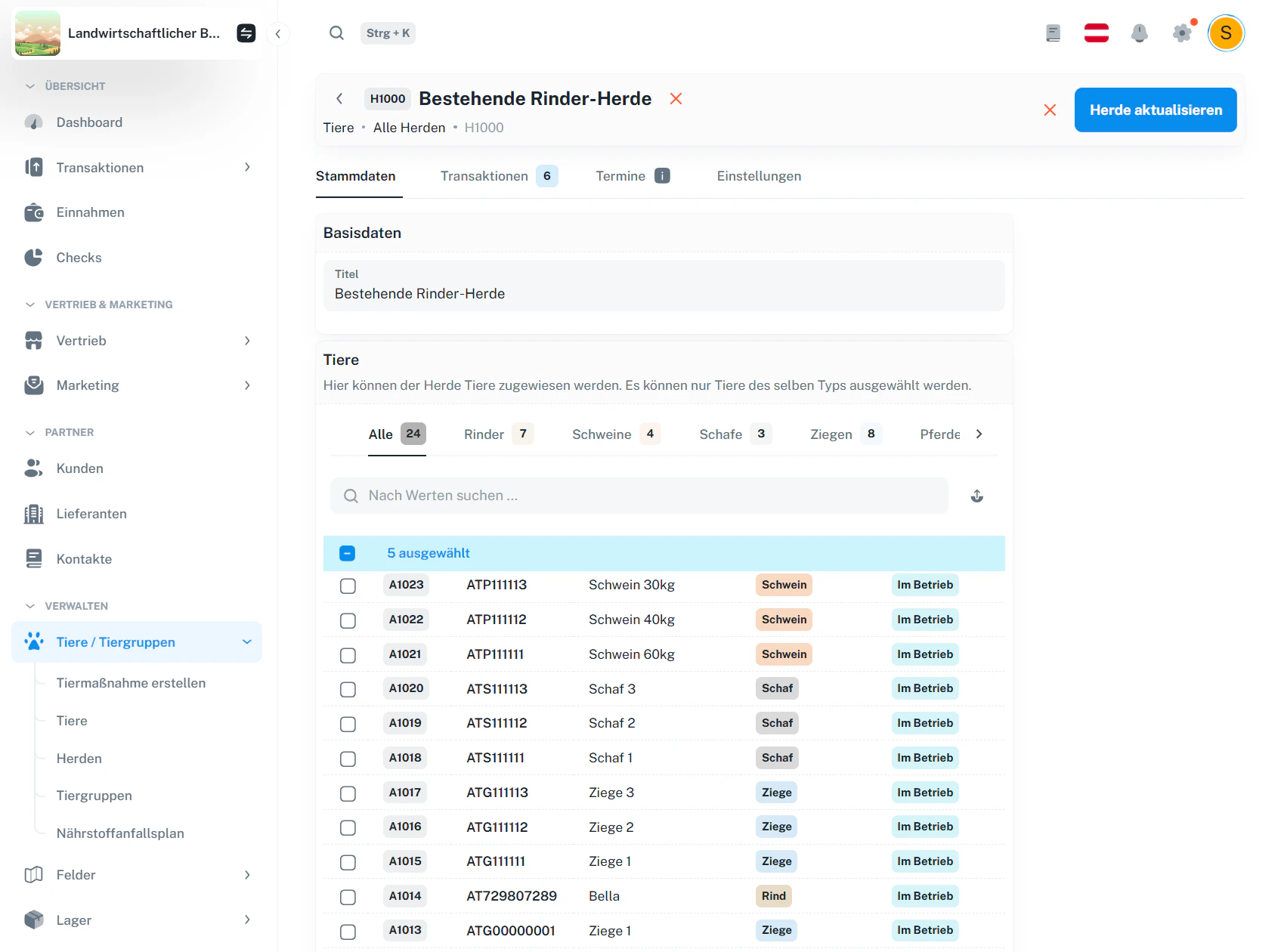 Herde – Stammdaten bearbeiten (entsperrt)
