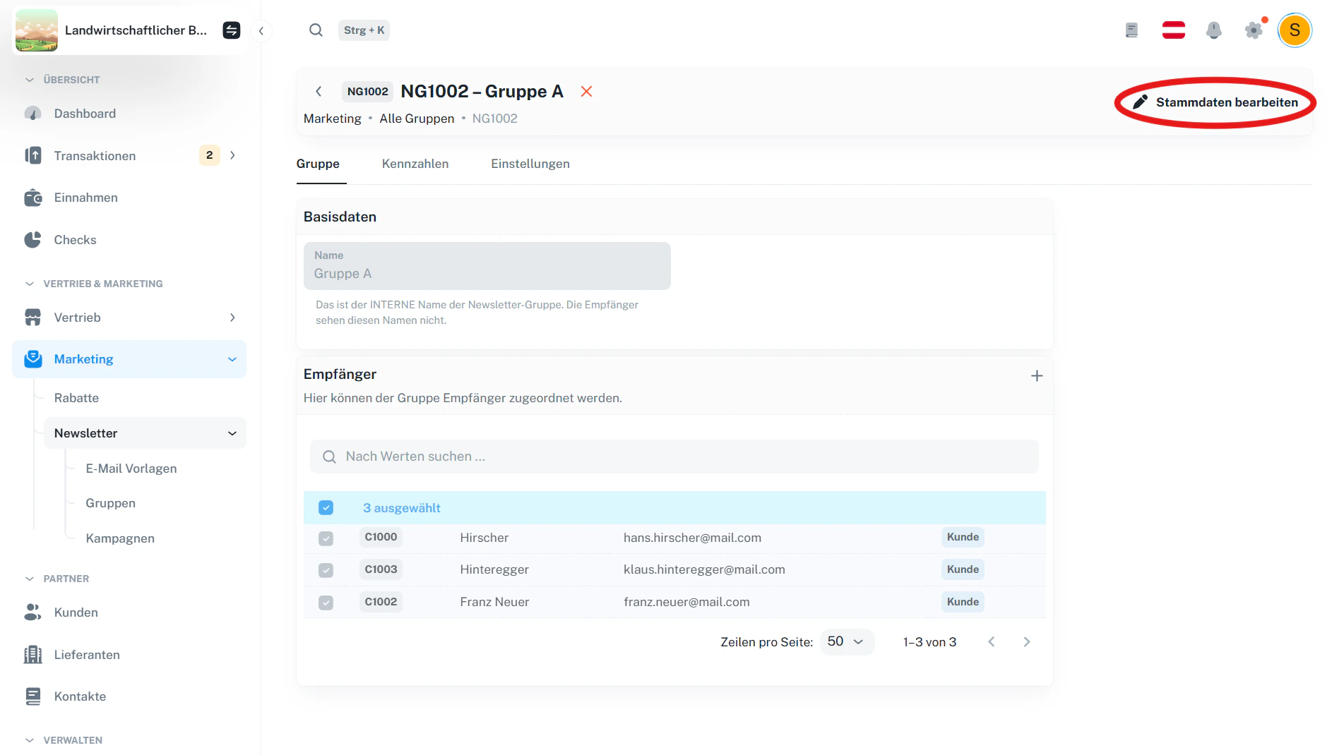 Gruppen-Detail (gesperrt) – Button „Stammdaten bearbeiten“