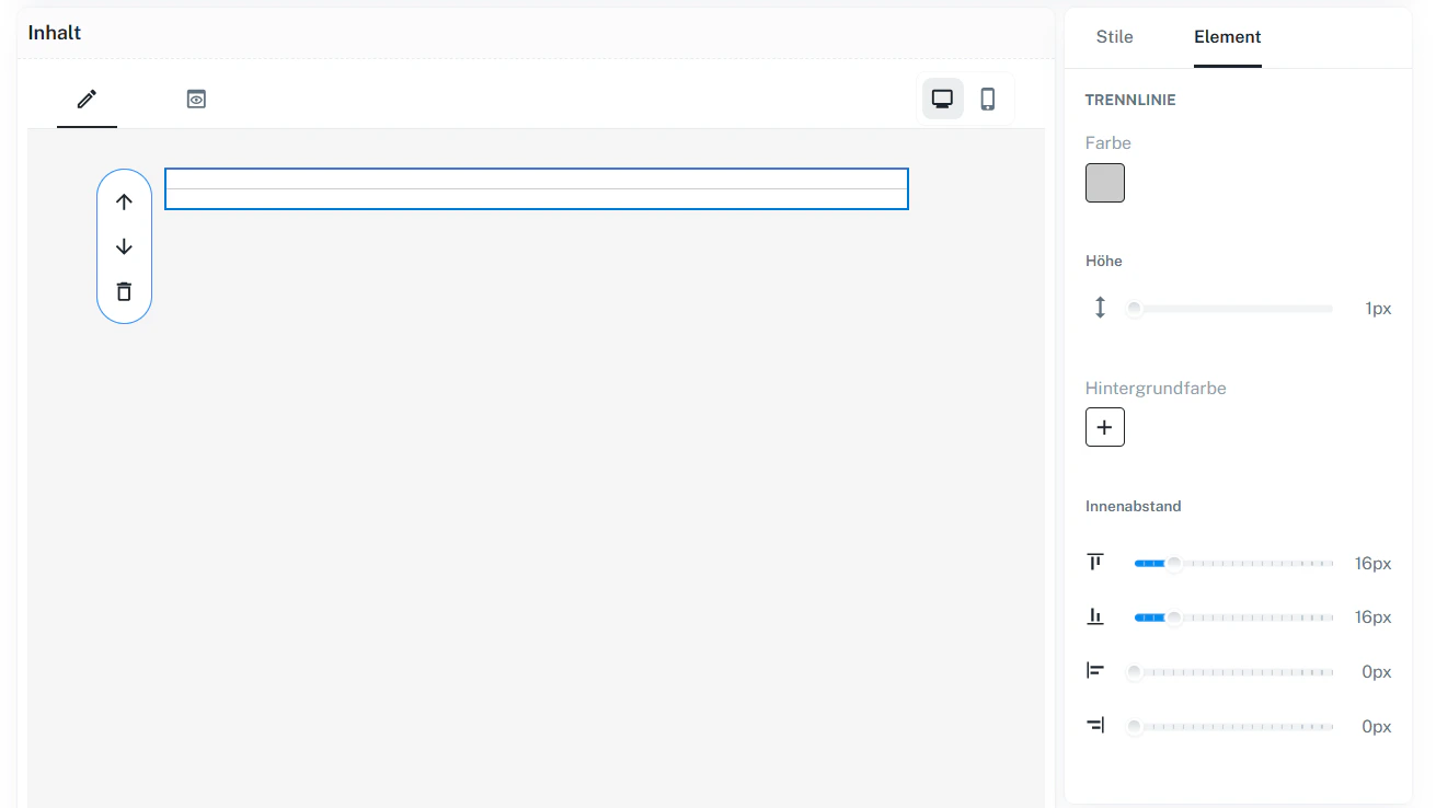 Baustein Trennlinie – Einstellungen