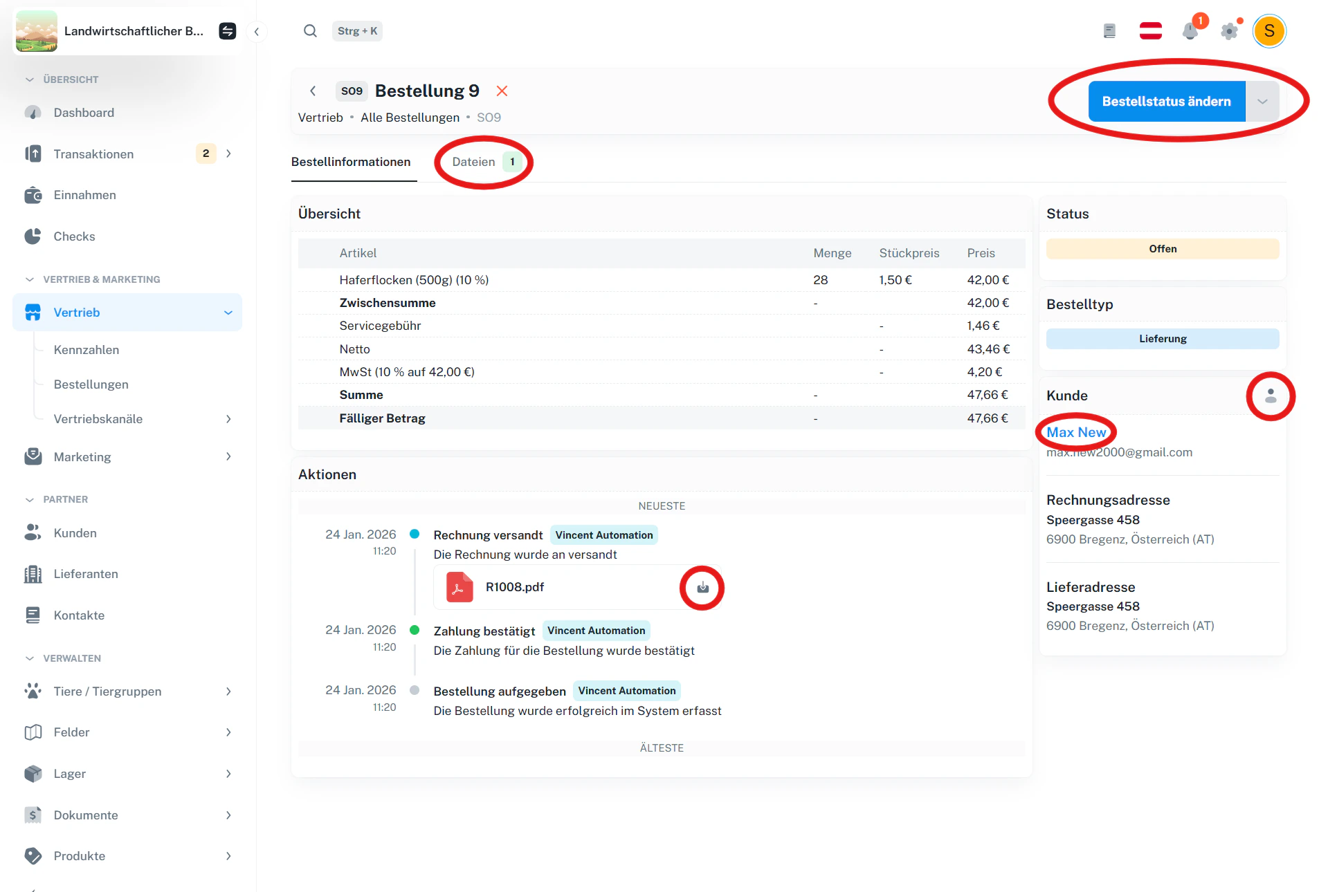Bestellung – Detailansicht