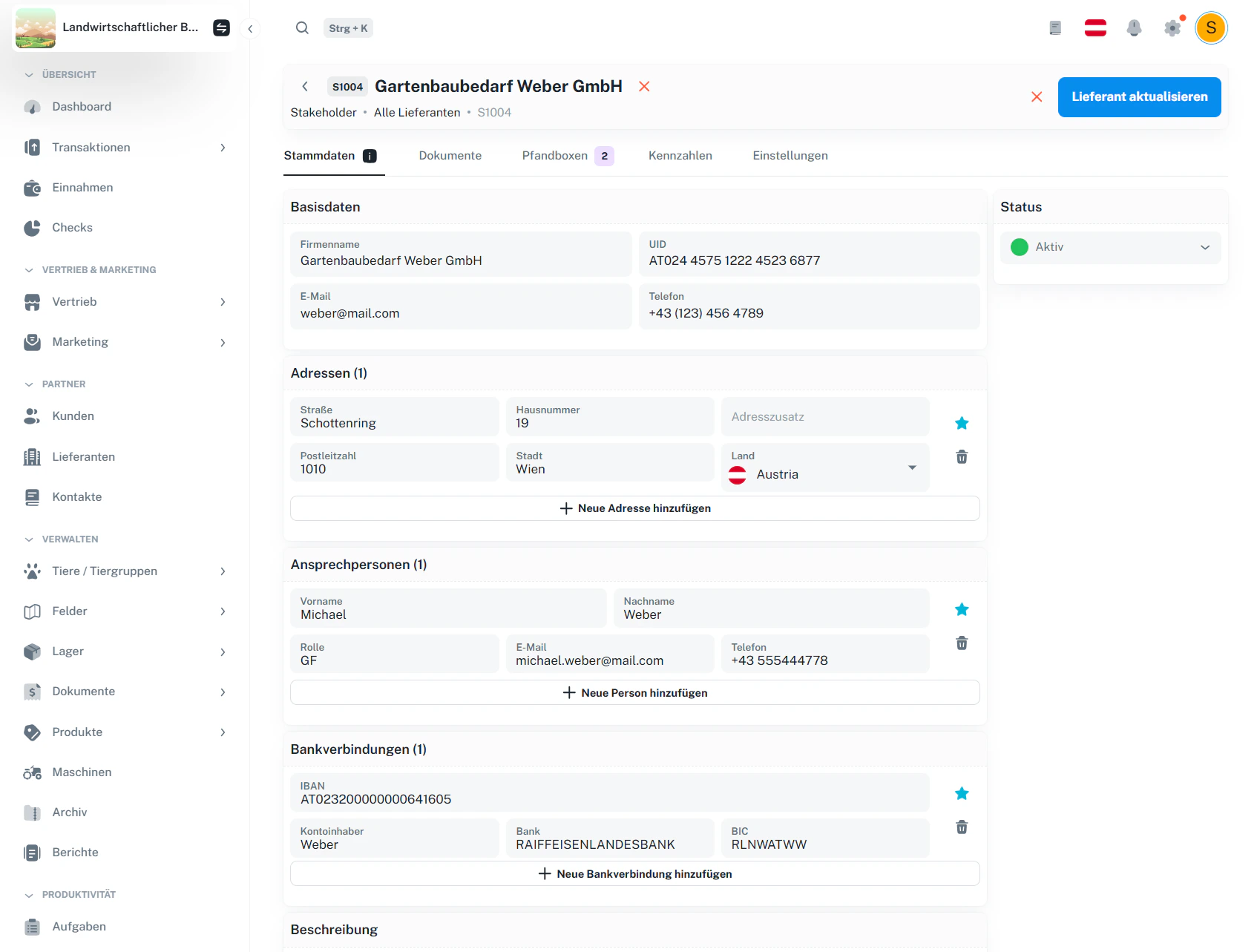 Lieferanten – Bearbeiten-Modus (Lieferant aktualisieren)