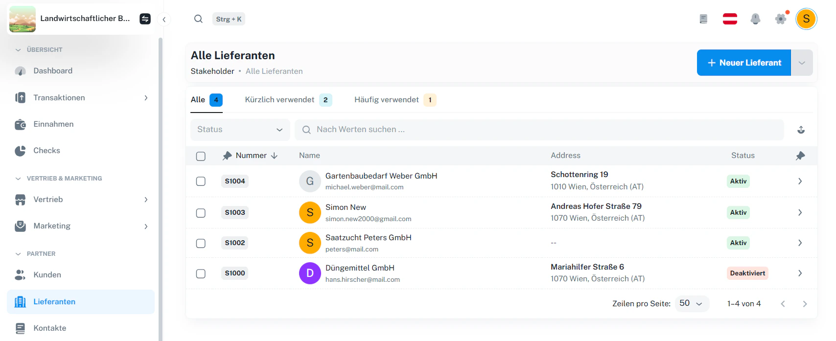 Lieferanten – Übersicht