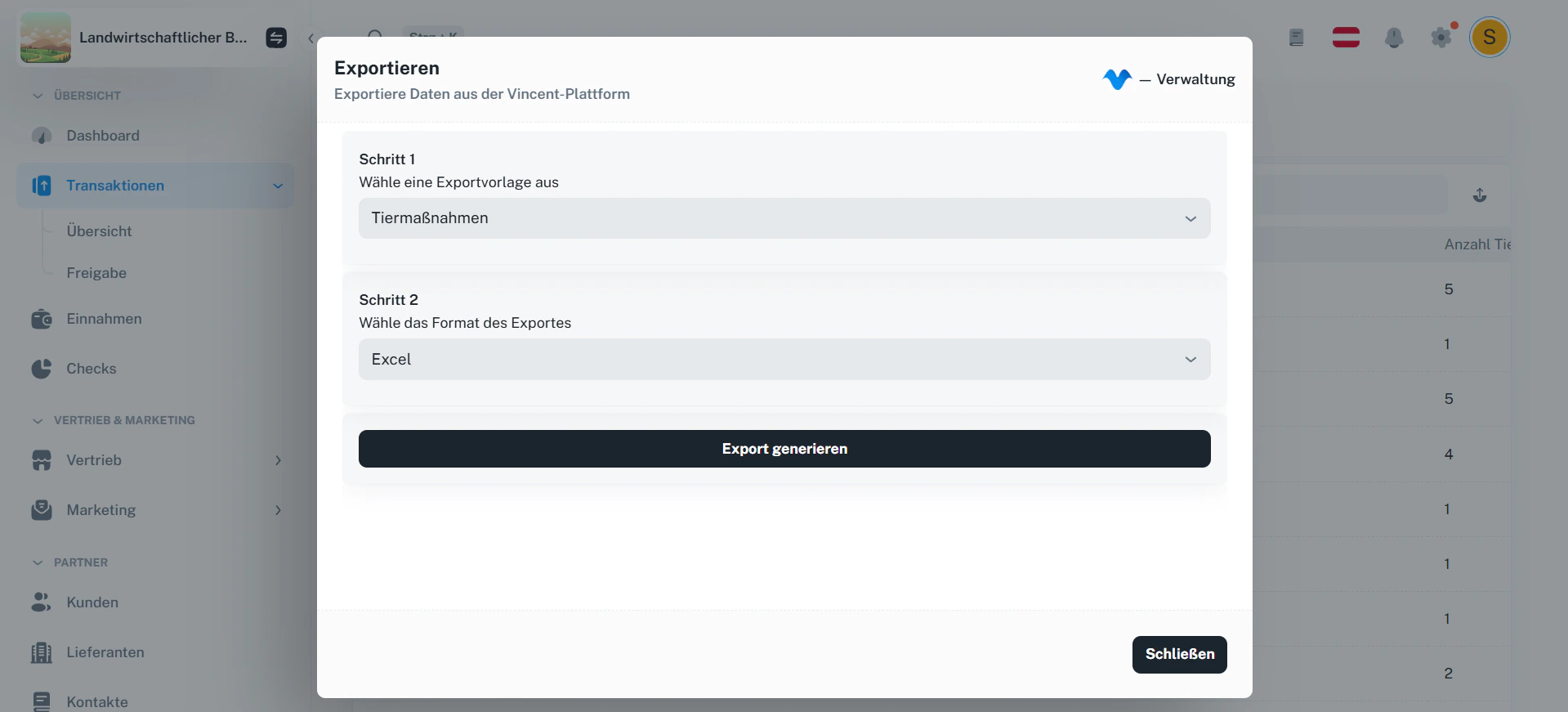 Export-Dialog für Transaktionen