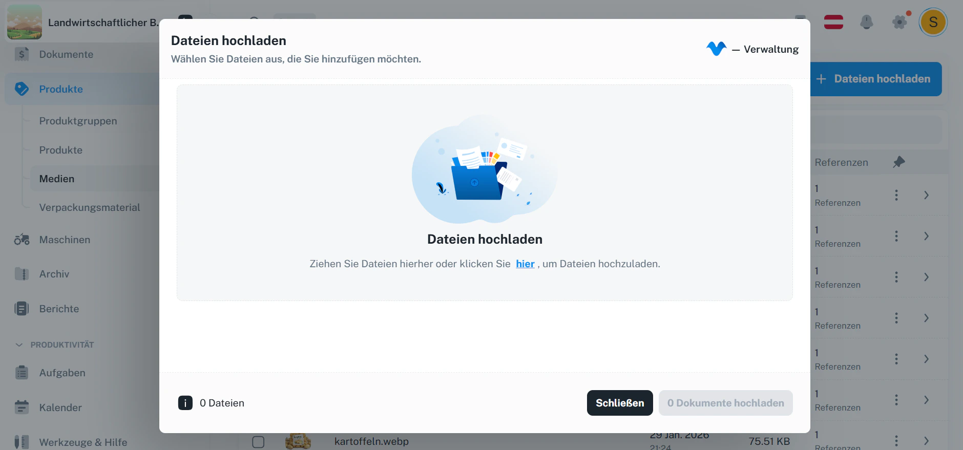 Produktmedien – Upload-Dialog mit Drag & Drop