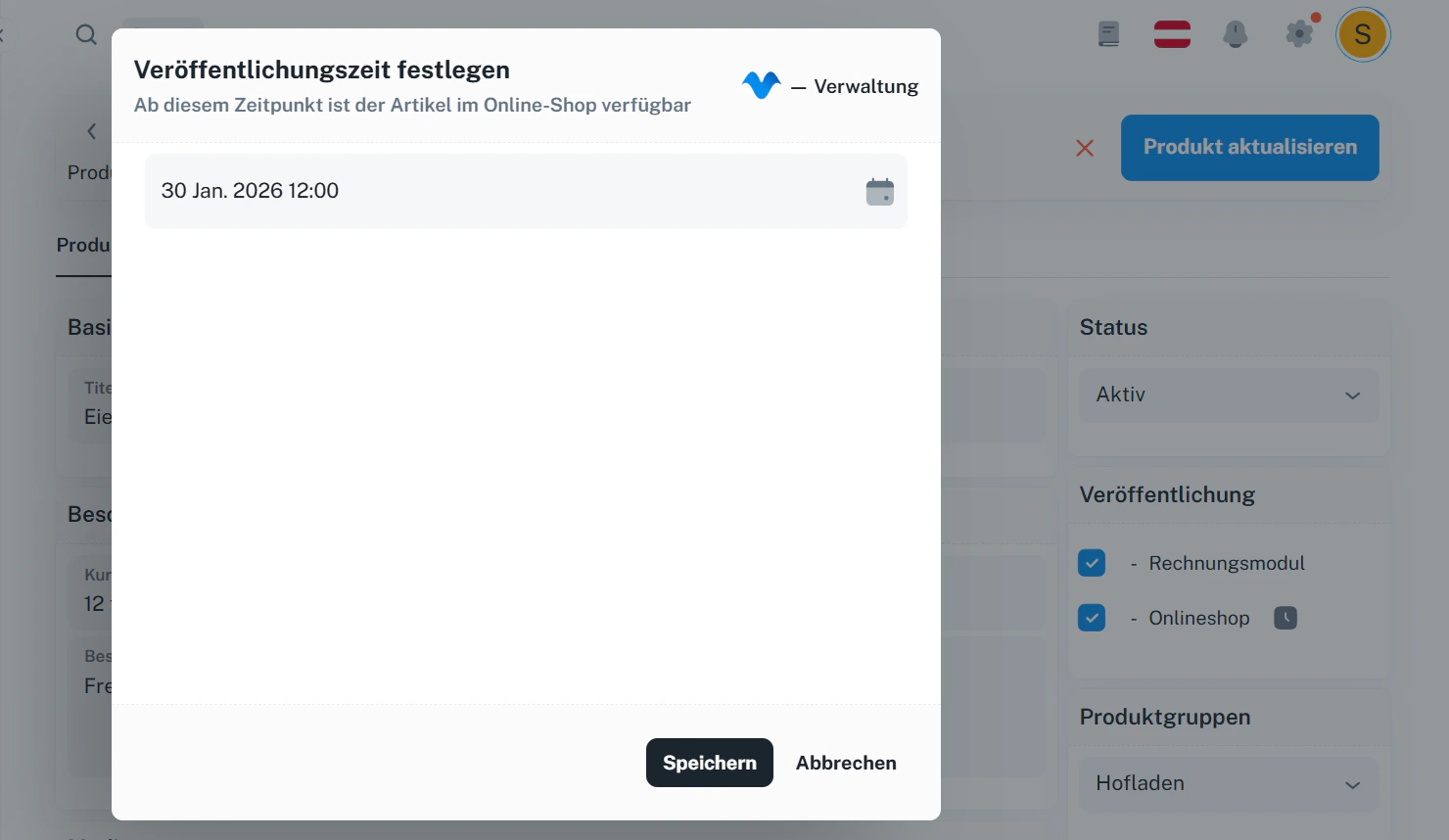 Veröffentlichungszeitpunkt im Onlineshop festlegen