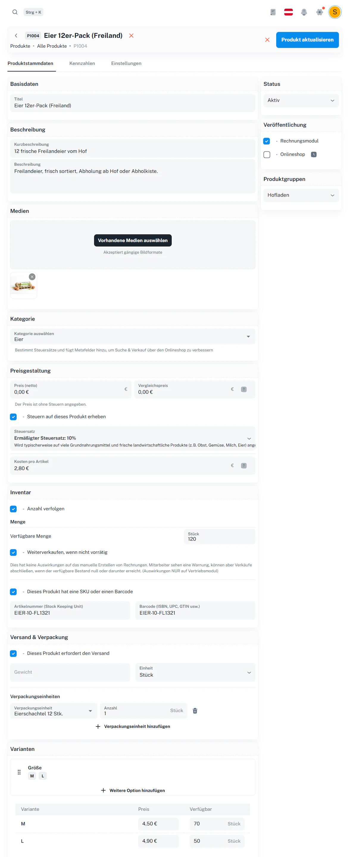 Produkt-Detailansicht (mit Medien, Veröffentlichung und Varianten)