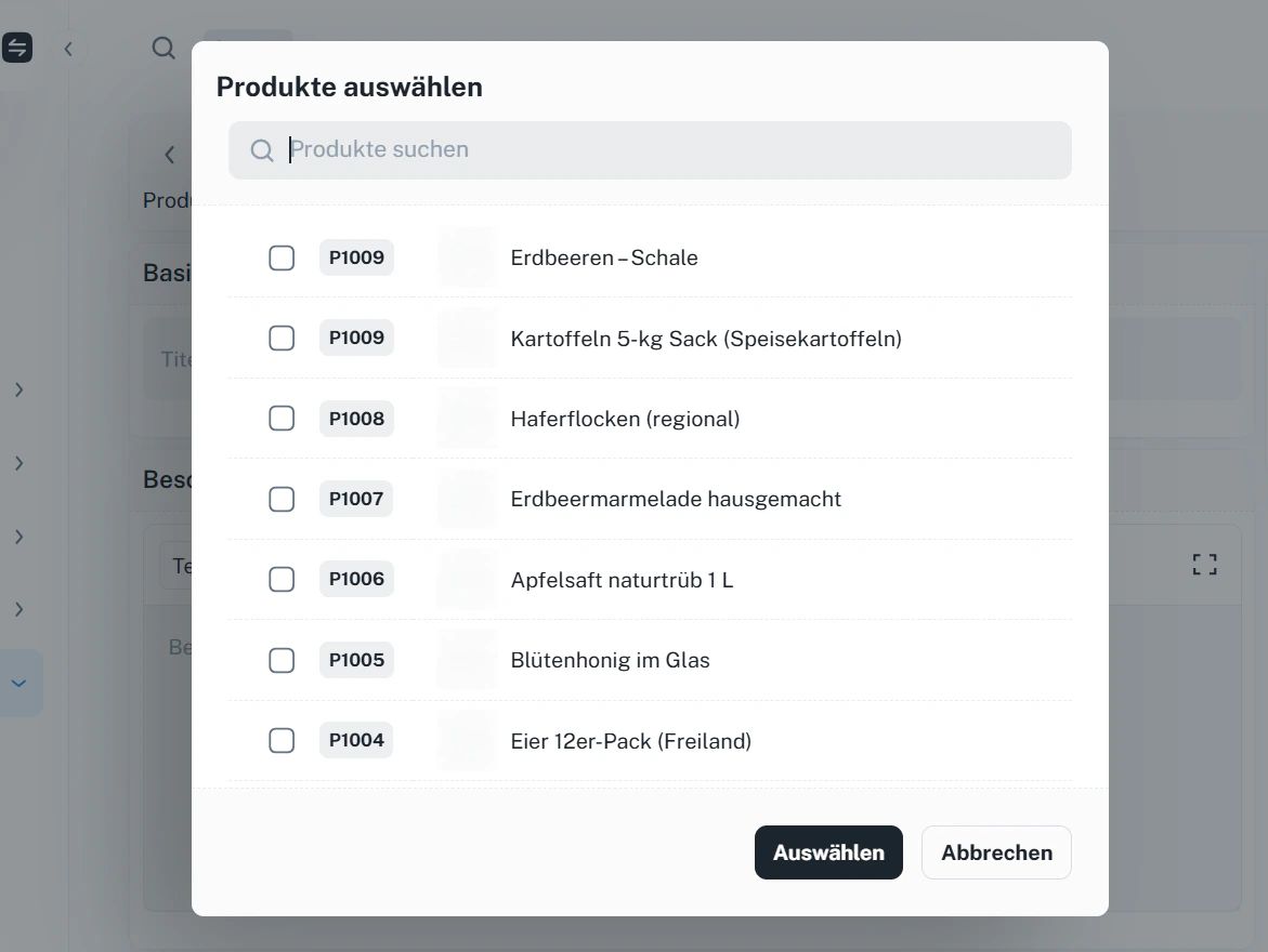 Produkte auswählen – Suche und Auswahl