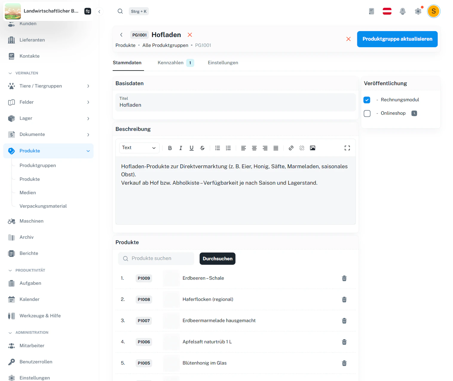 Produktgruppe – Detailansicht mit Produkten