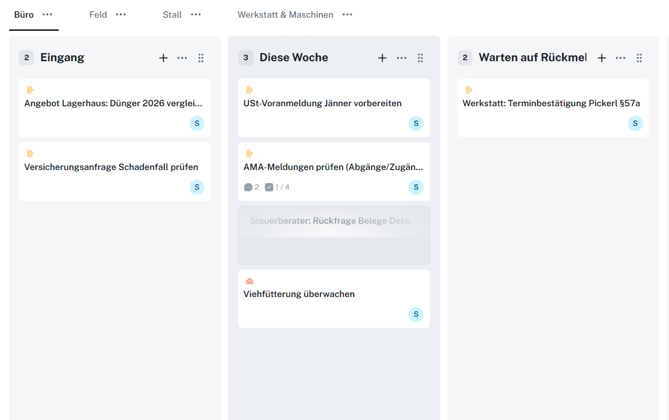 Aufgaben – Karten in Spalten (Kanban)