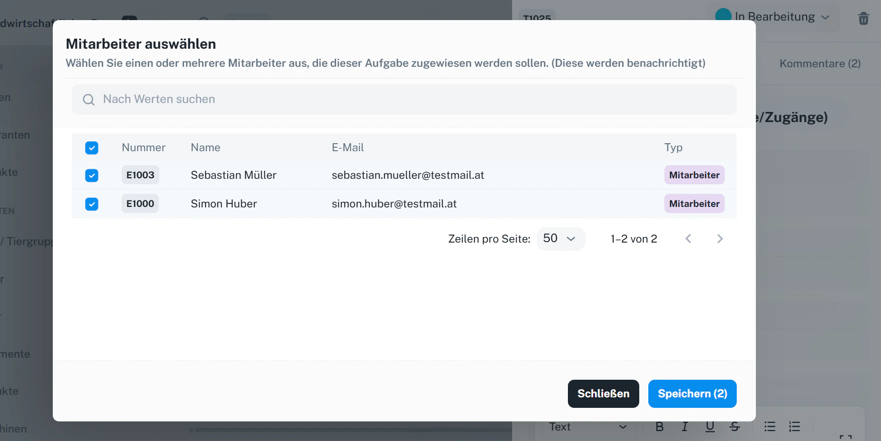 Mitarbeiter auswählen – Auswahl-Dialog