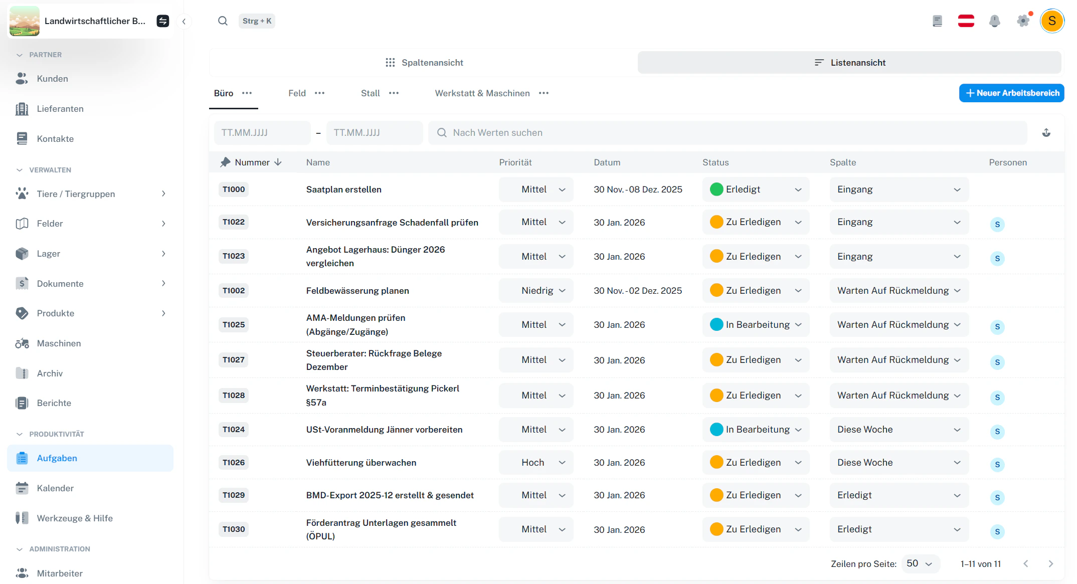 Aufgaben – Listenansicht (Tabelle) mit Filtern und Spalten