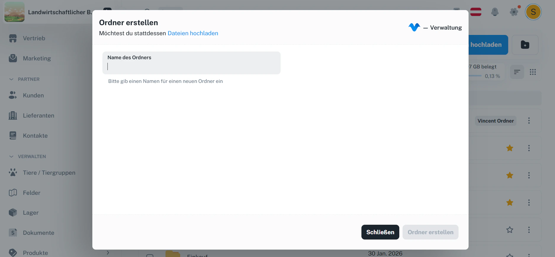 Ordner erstellen – Dialog