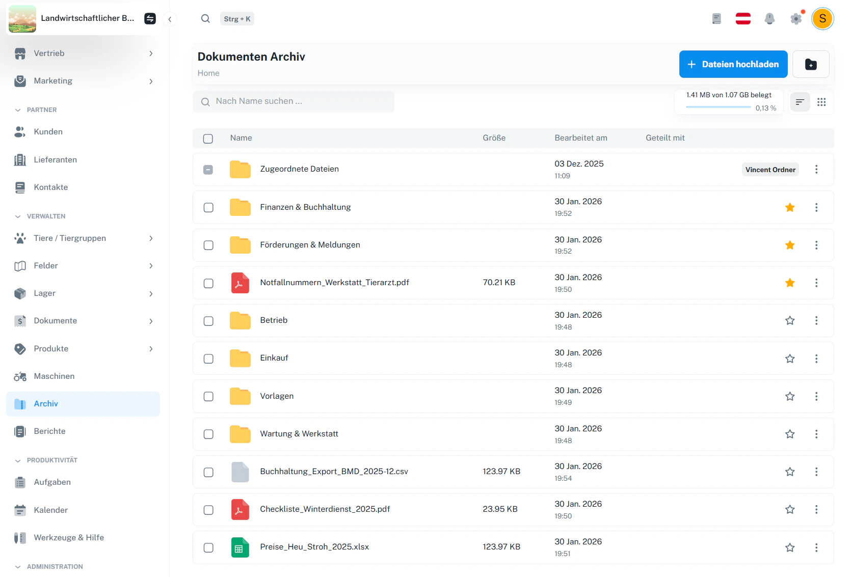 Dokumentenarchiv – Übersicht (Listenansicht)
