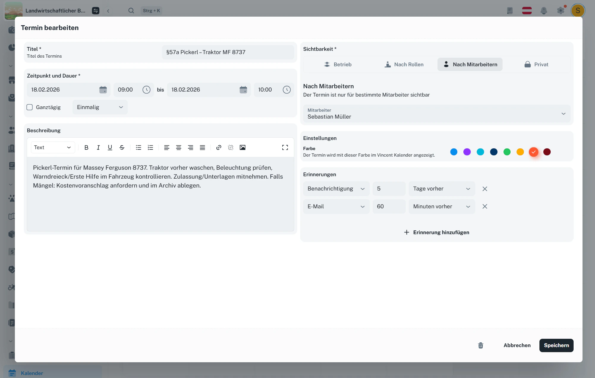 Termin bearbeiten – Detail