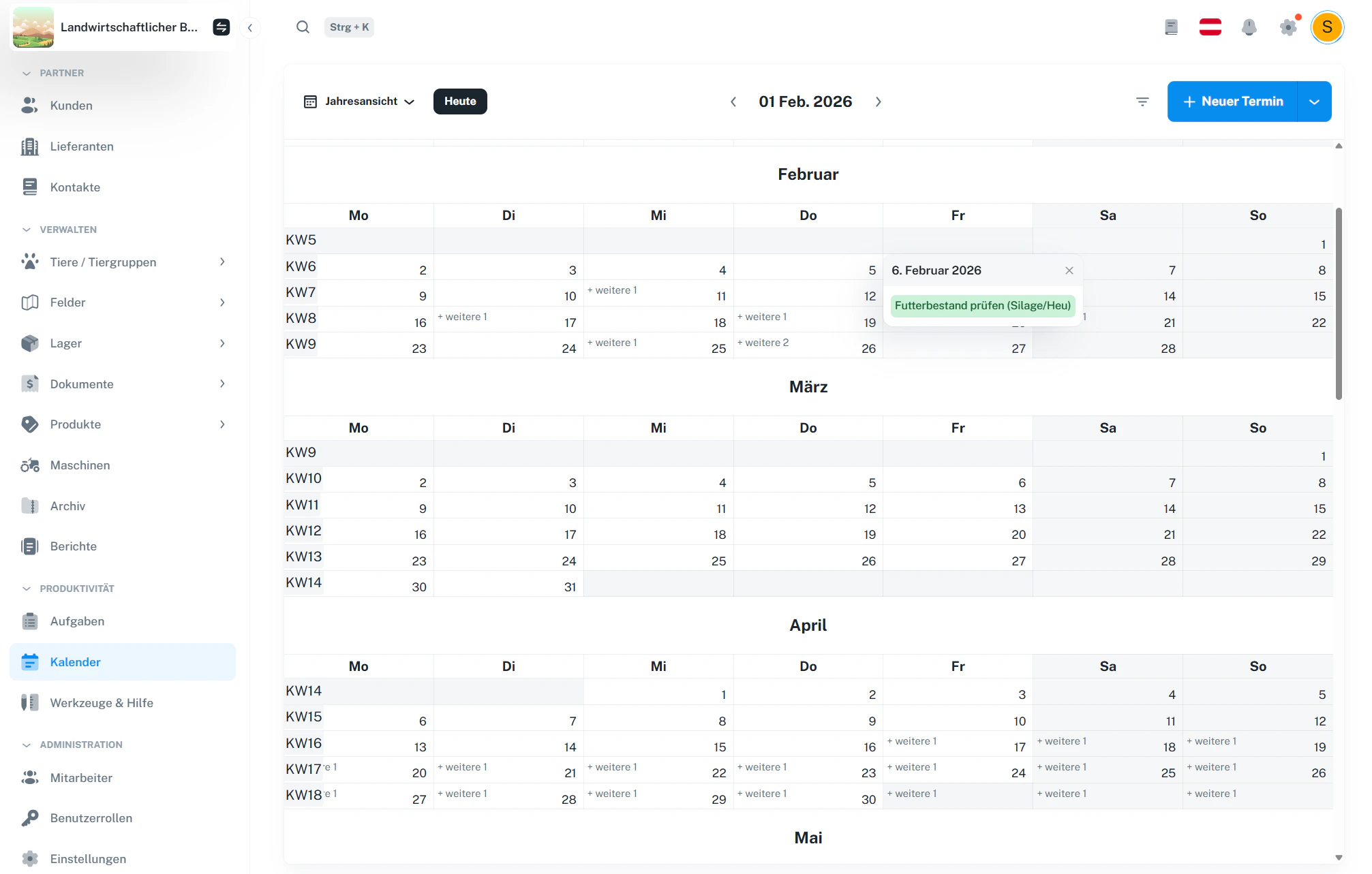 Kalender – Jahresansicht