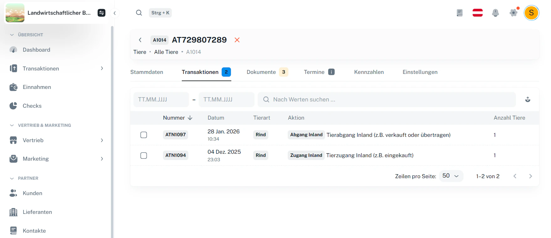 Tier – Transaktionen