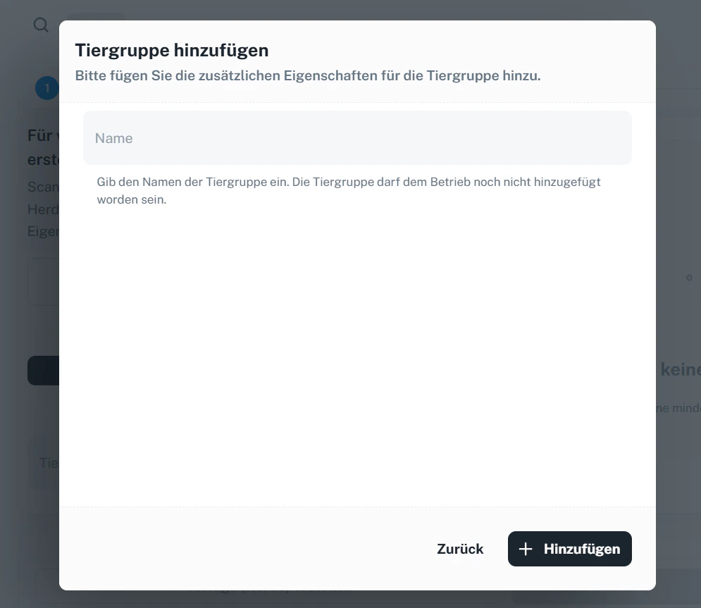 Tiergruppe hinzufügen – Eingabe
