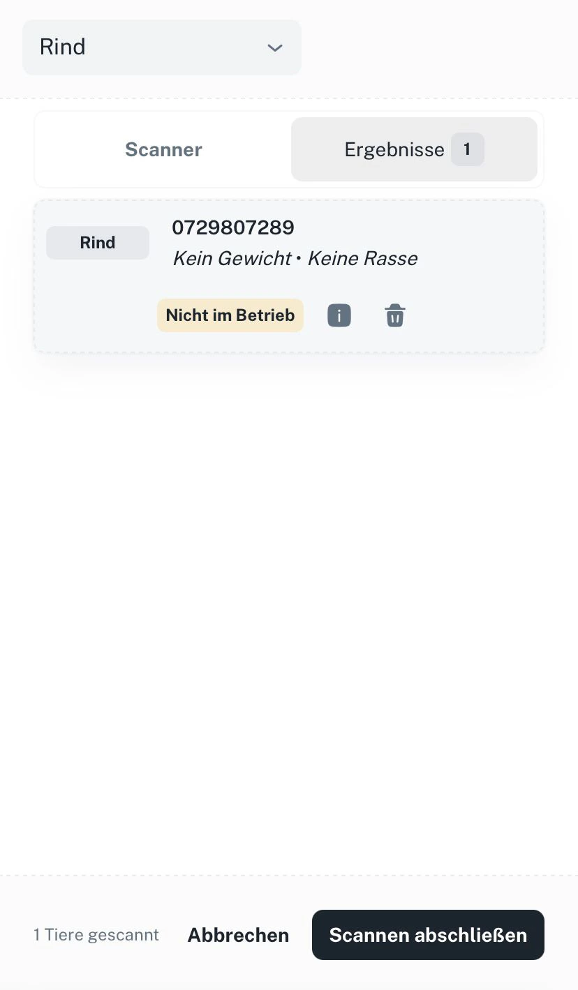 Scanner – Ergebnisliste