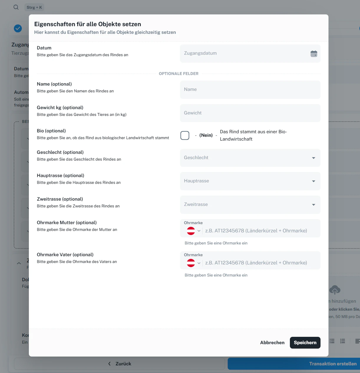 Eigenschaften für alle Objekte setzen