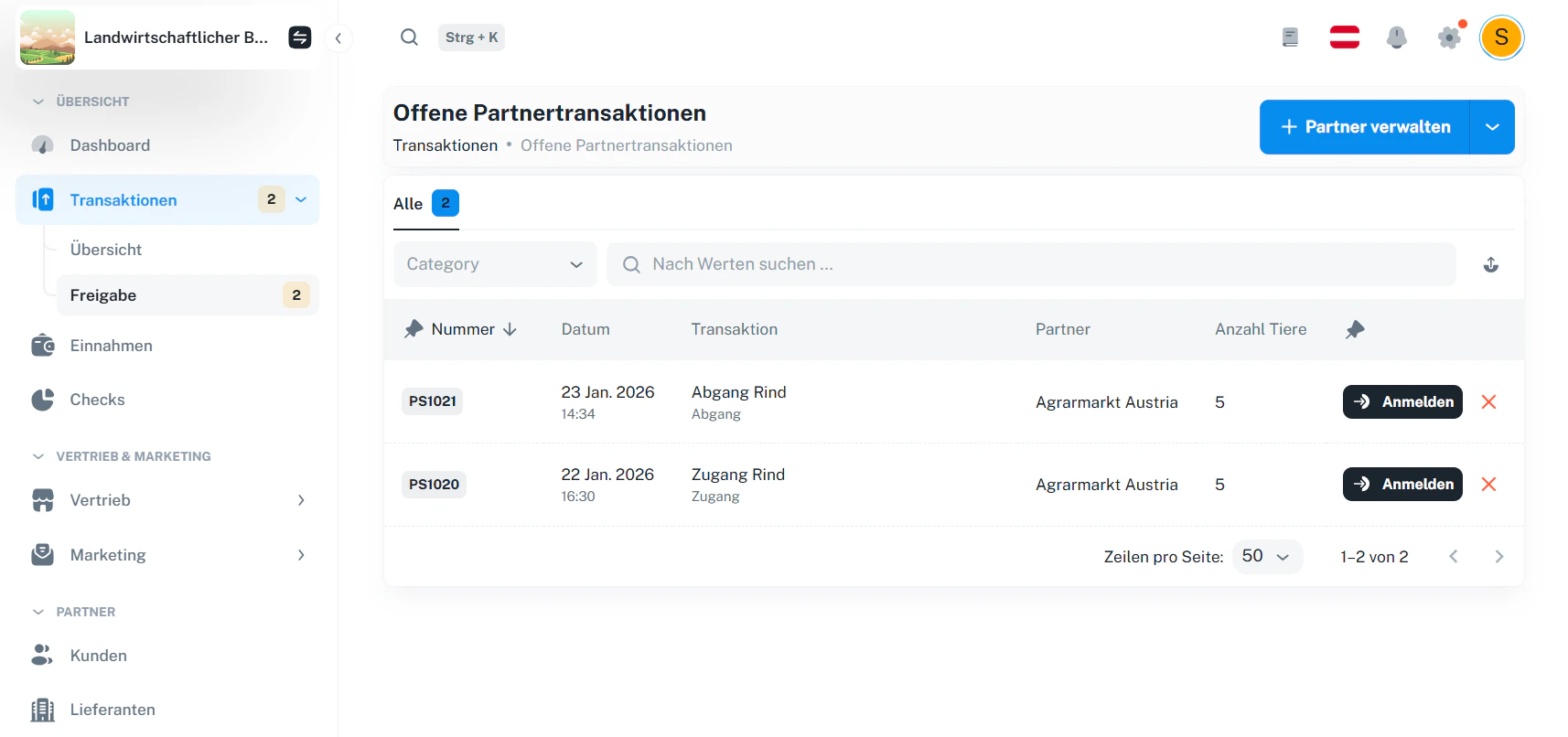 Liste der vorbereiteten Meldungen