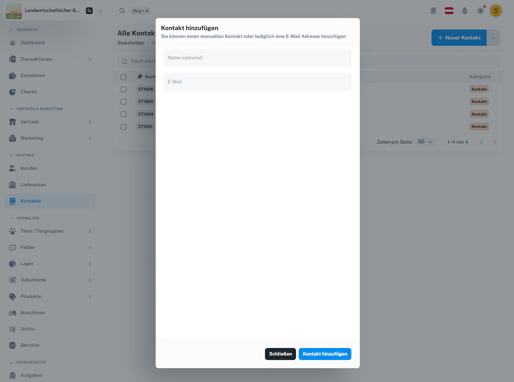 Kontakt hinzufügen – Dialog