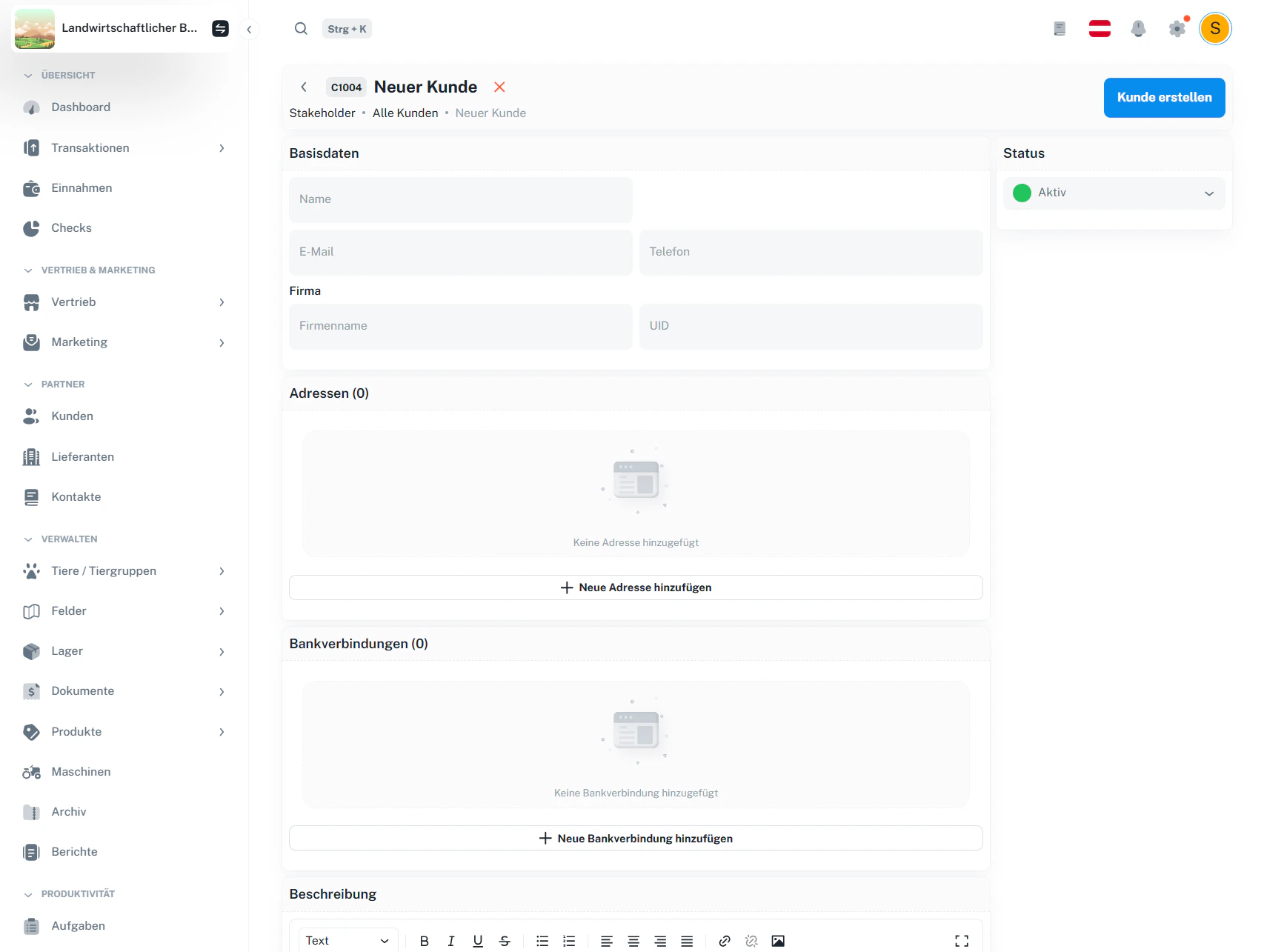Neuer Kunde – Formular
