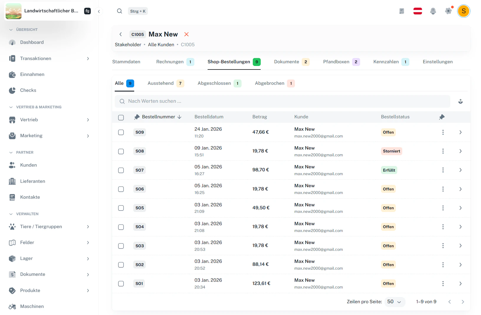 Kunde – Shop-Bestellungen