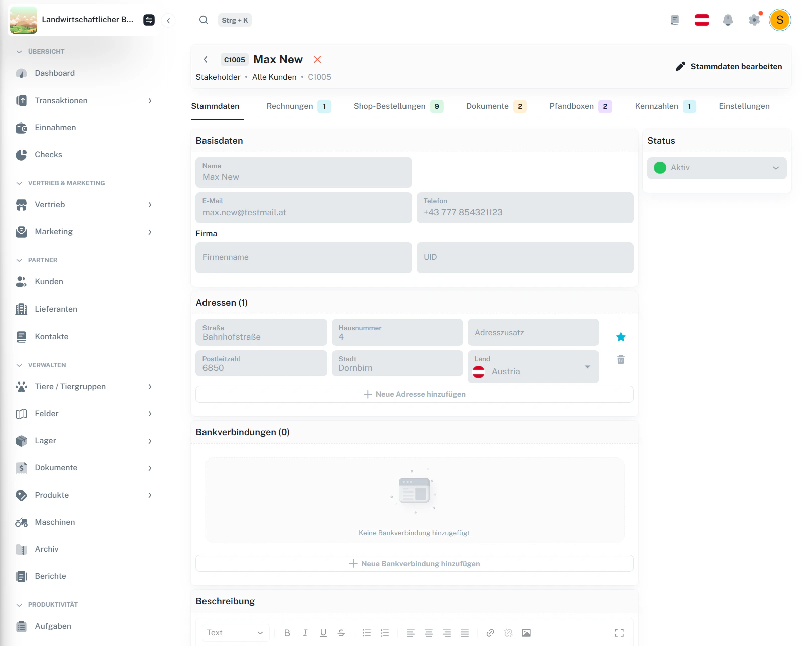 Kunde – Detailansicht (Stammdaten)