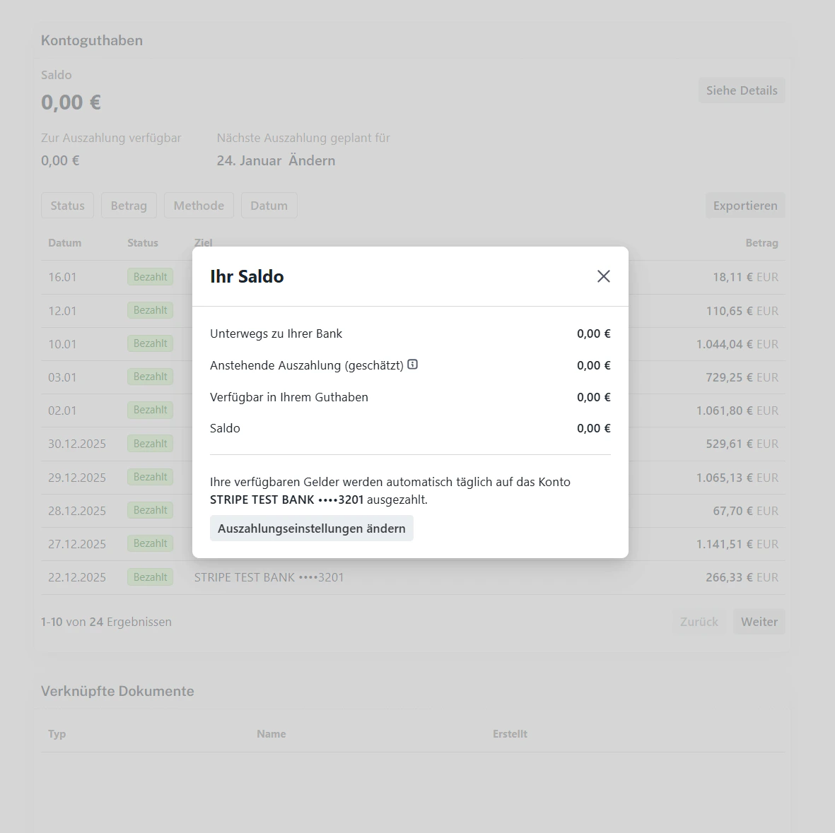 Dialog 'Ihr Saldo' nach Klick auf 'Siehe Details'