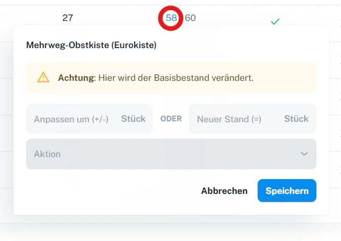 Lagerbestand anpassen – Basisbestand ändern