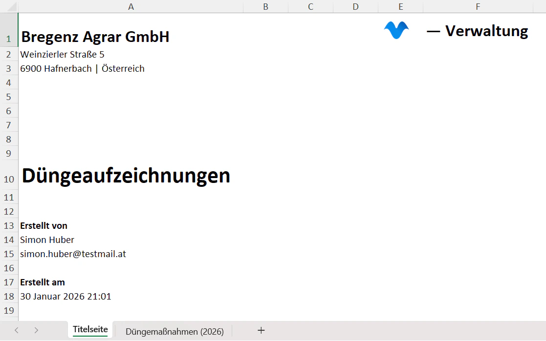 Excel-Beispiel – Titelseite