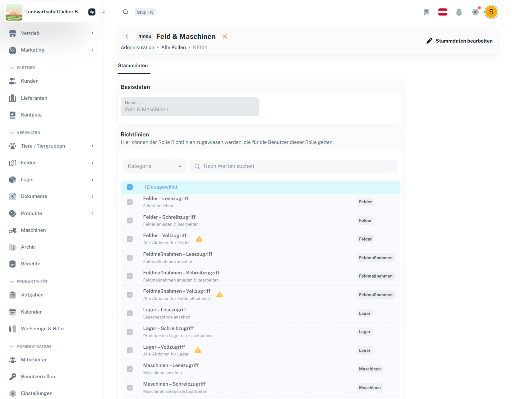Rolle – Detailansicht (nicht im Bearbeitungsmodus)