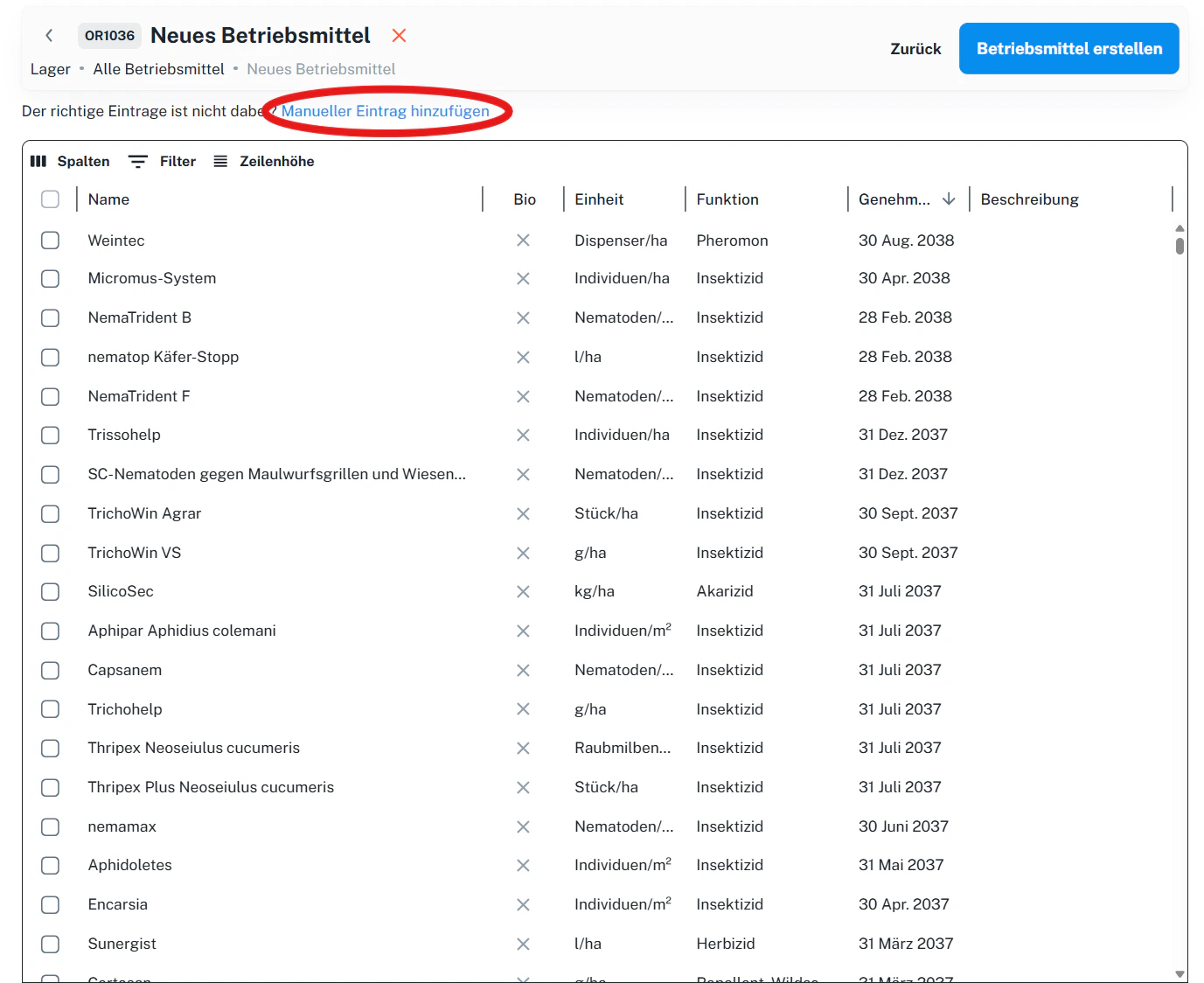 Pestizid – Katalog auswählen