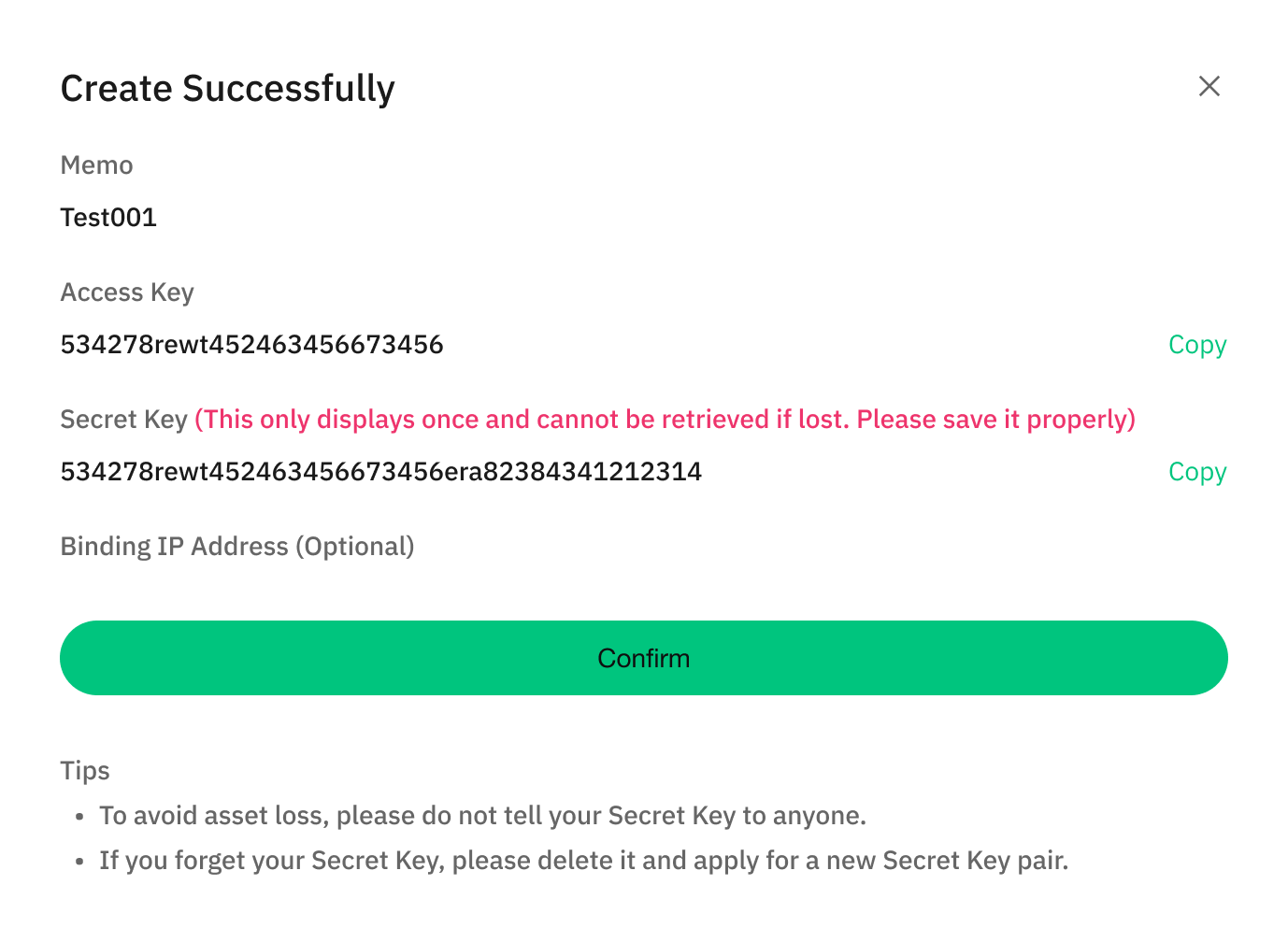API Key Created Successfully