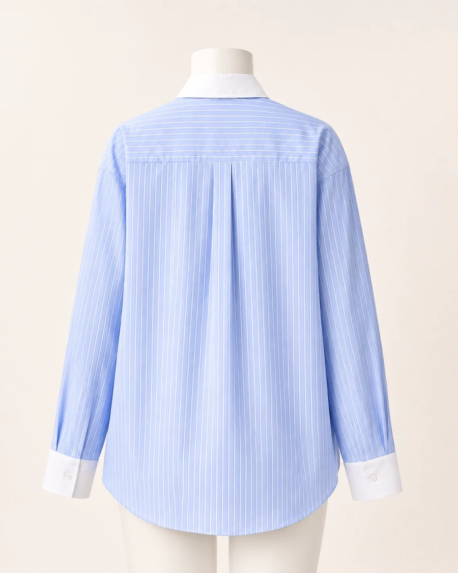 Back product reference of the same blue striped shirt