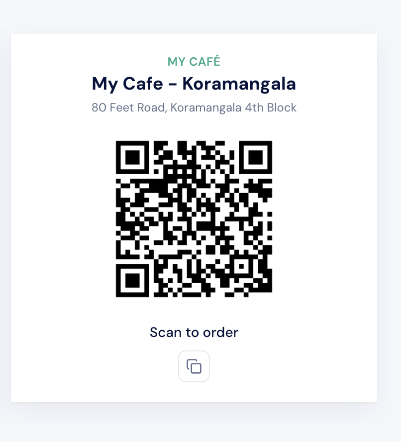 BIZ Cafe scan-to-order QR code for the Koramangala outlet