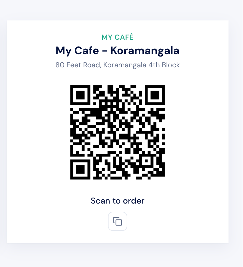 BIZ Cafe scan-to-order QR code for the Koramangala outlet