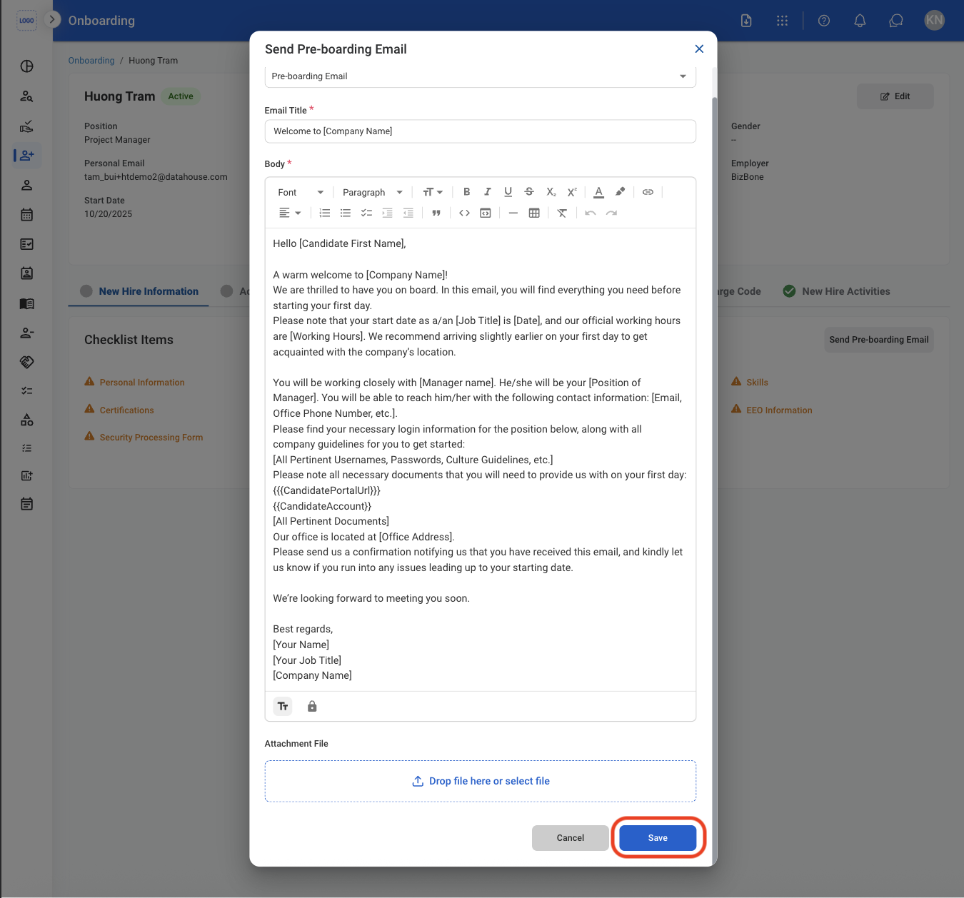 HR O Send Email