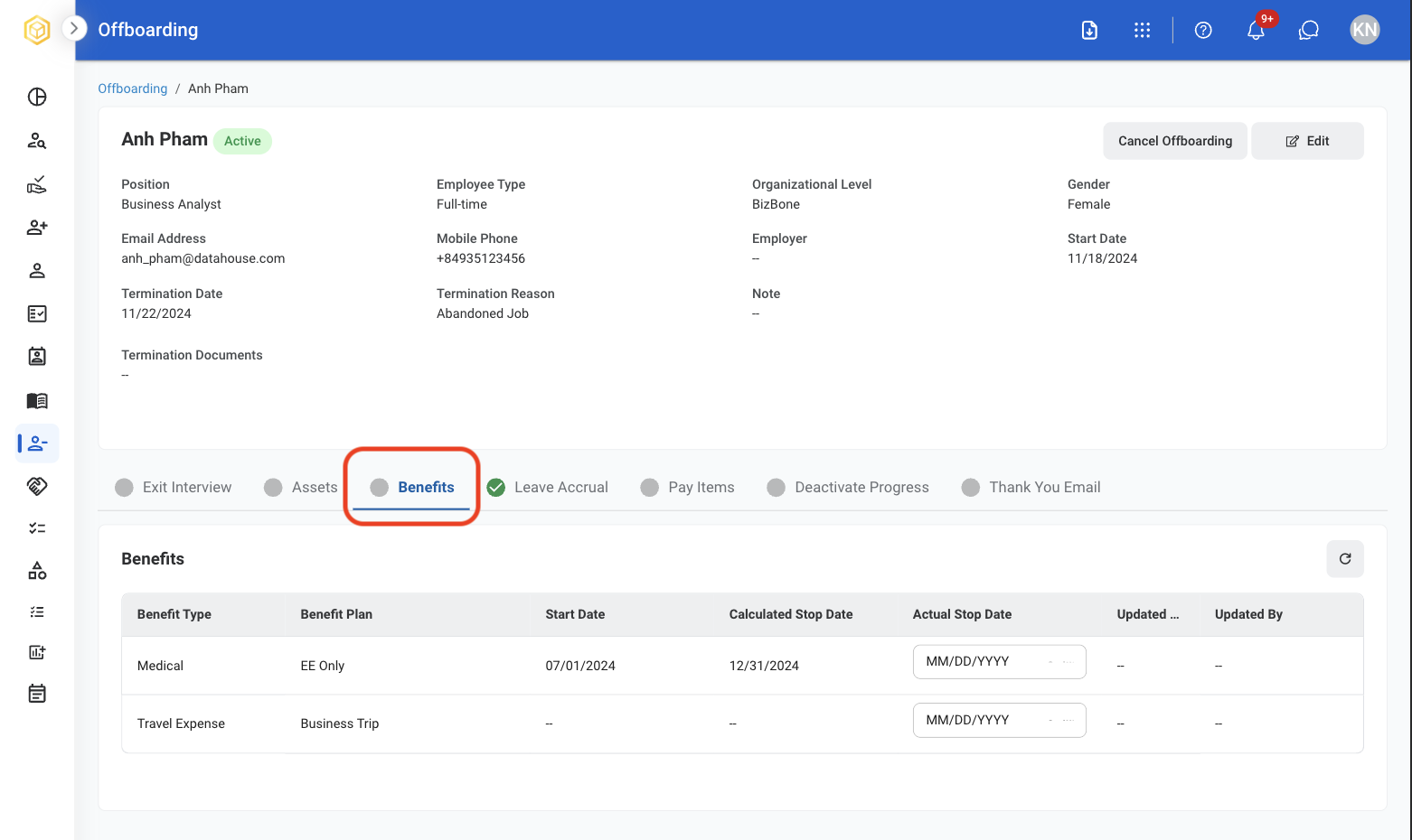 Off Benefits Tab