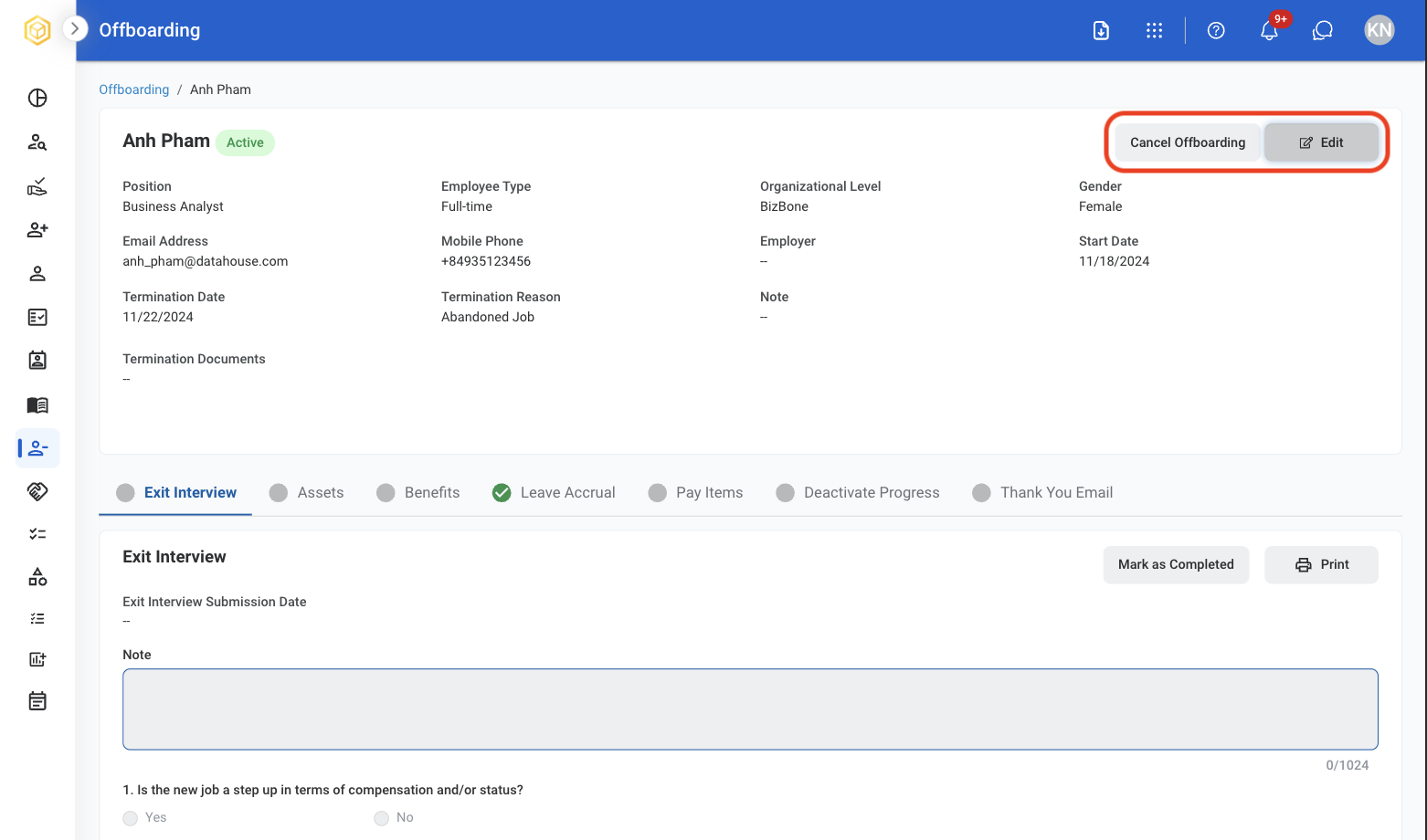 Offboarding Changes
