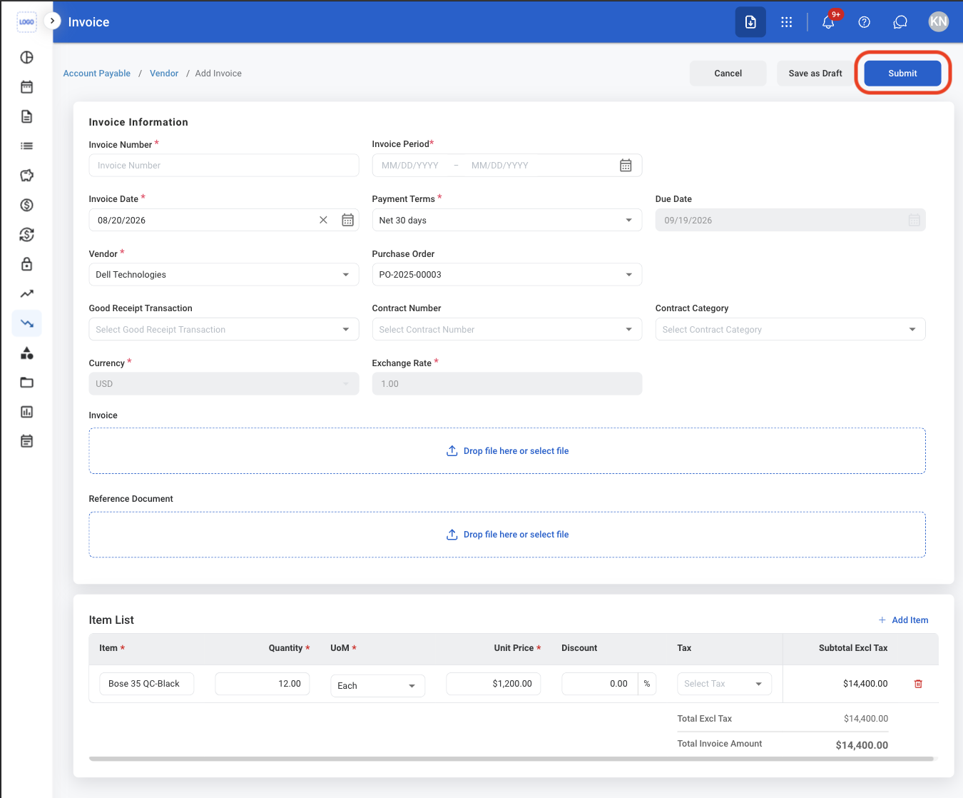 P PO C Create Invoice