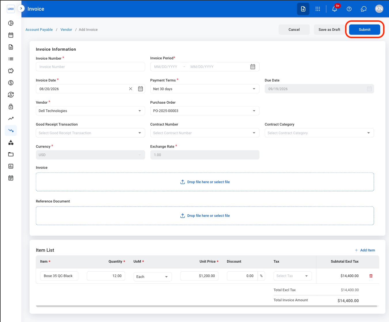 P PO C Create Invoice