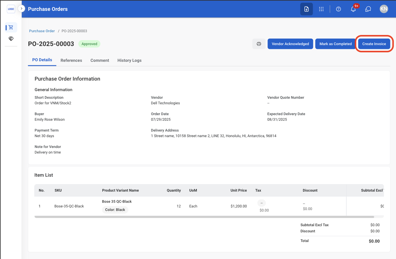 P PO Create Invoice