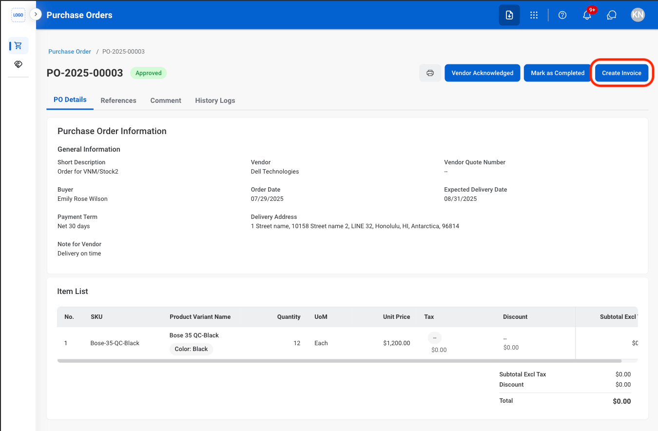 P PO Create Invoice