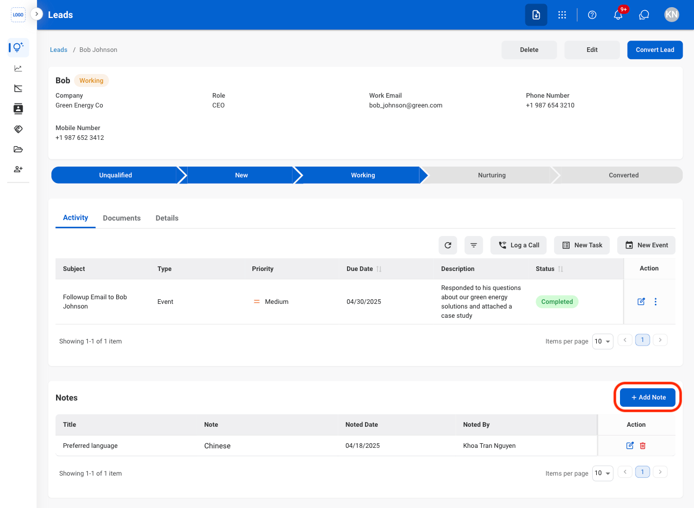 CRM L Add Note